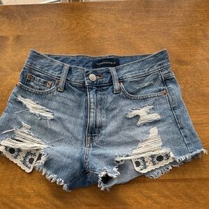 Aeropostale Women's Ripped Jean Shorts - Light Blue